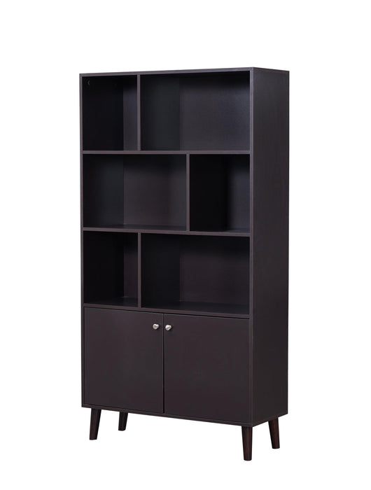 67" Bookcase with Doors, 3-tier Bookshelf, Coffee