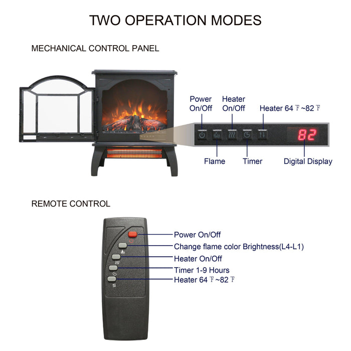 18 Inch 3D Flame Electric Infrared Quartz Fireplace Stove with Remote Control