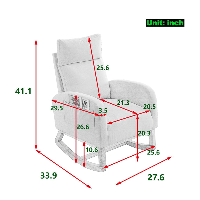 Welike 27.6"W Modern Accent High Backrest Living Room Lounge Arm Rocking Chair, Two Side Pocket