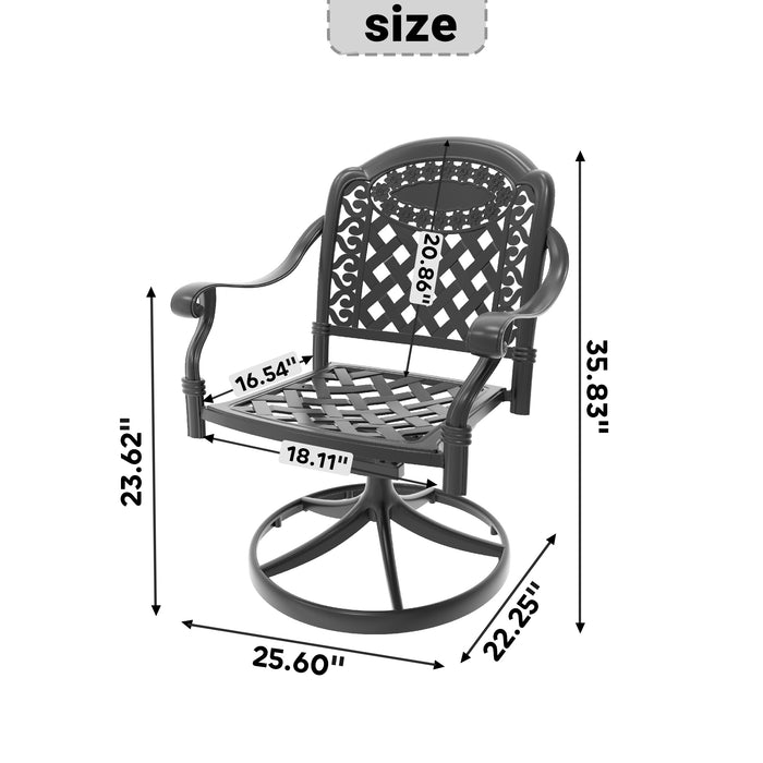 Cast Aluminum Patio Swivel Chair 2PCS With Black Frame and Cushions In Random Colors - DTYStore