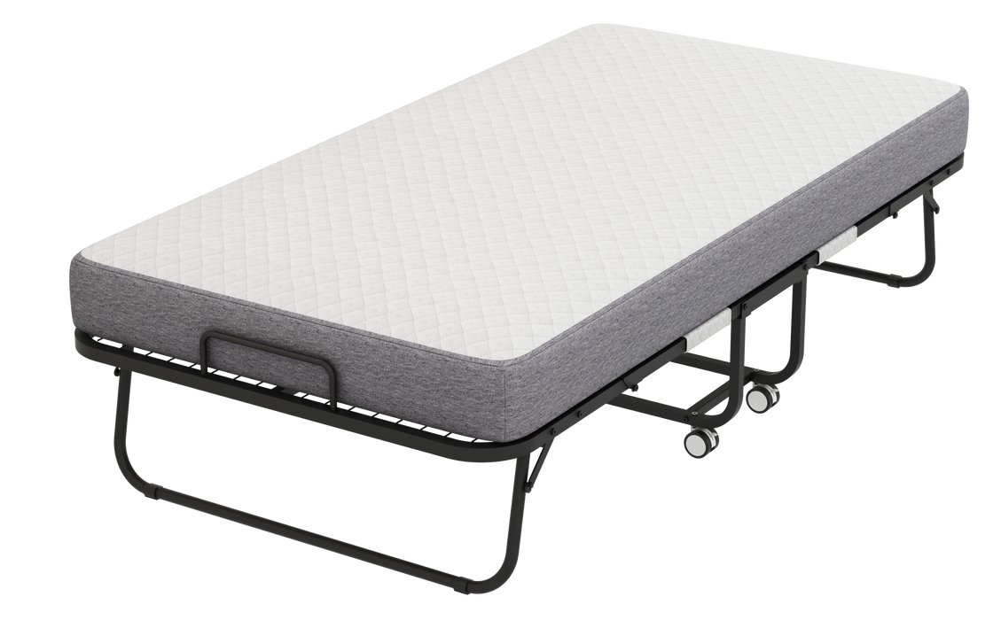 Folding Bed with Mattress 75" x 38" Rollaway Guest Bed Portable Foldable Bed for Adults with 5" Memory Foam Mattress Space-Saving Sturdy Metal Frame Grid Style - DTYStore