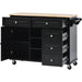 Kitchen cart with Rubber wood desktop rolling mobile kitchen island with storage and 5 draws 53 Inch length (Black)