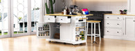 48inch Large Kitchen Island with 2 Bar Stools, Power Outlet, Door Internal Storage Rack, Kitchen Storage Cart on 5 Wheels with Drop Leaf, 5 Open Side Racks, 2 Drawers,for Kitchen,Dining Room,White - DTYStore