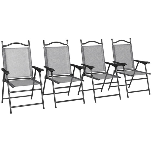 Outsunny Folding Patio Chairs, Set of 4 Sports Chairs for Adults, Camping Chairs with Armrests, Breathable Mesh Fabric Seat for Lawn, Gray - DTYStore