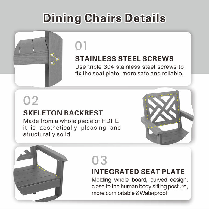 HDPE Outdoor Dining Chairs, Set of 2, Patio Garden Chairs, Porch Chairs, Weather Resistant, Grey - DTYStore