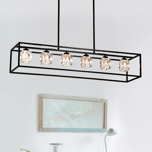 6-Light Farmhouse Chandelier, Modern Industrial Linear Rectangular Crystal Pendant Light Cage Chandelier for Dining Room,Kitchen Island, Bar, Long Table,G9*6 Bulbs Included - DTYStore