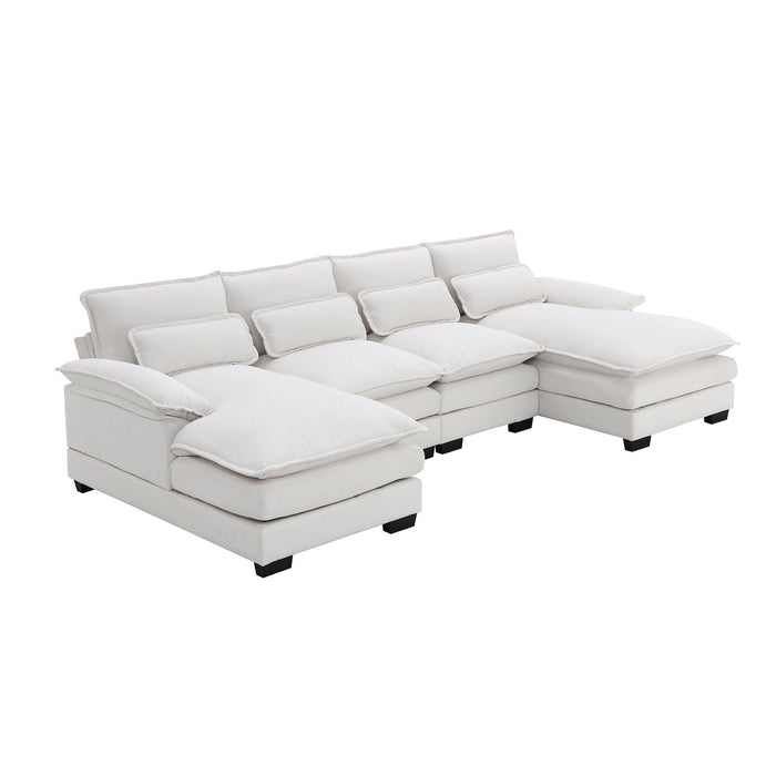 Modern U-shaped Sectional Sofa with Waist Pillows, Sleeper Couch with Chaise Lounge,6-seat Upholstered Symmetrical Sofa