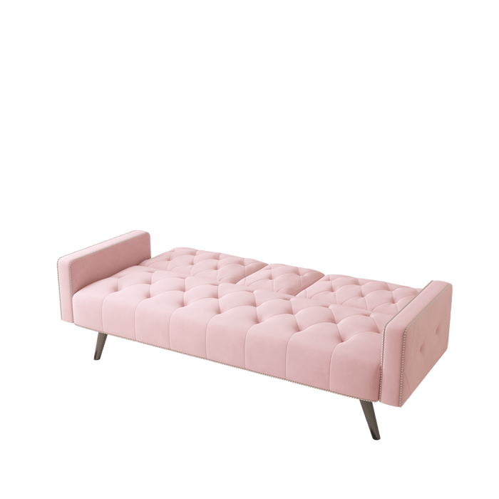 1730 Sofa Bed Armrest with Nail Head Trim with Two Cup Holders 72" Pink Velvet Sofa for Small Spaces