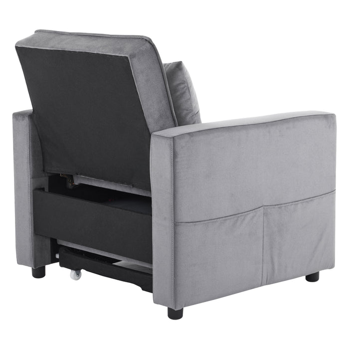 Convertible Sleeper Sofa Chair Bed with Pillow & Pocket, 3-in-1 Sofa Bed Sleeper Chair in Modern Velvet Fabric for Living Room, Bedroom, Study, Apartment, Gray - DTYStore