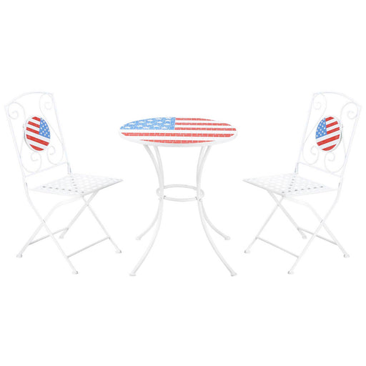 3 Piece Patio Bistro Set, Folding Outdoor Furniture with USA Mosaic Table and Chairs, 
Portable Metal Frames for 4th of July, Balcony, Backyard, Poolside, Porch, American Flag - DTYStore