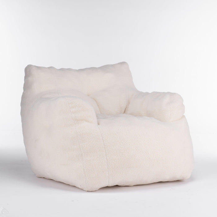 010-Soft Teddy Fabric Tufted Foam Bean Bag Chair With Teddy Fabric Ivory White