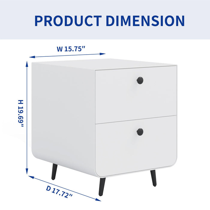 Modern Night Stand Storage Cabinet for Living Room Bedroom, Steel Cabinet with 2 Drawers,Bedside Furniture, circular handle