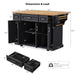54inch Large Kitchen Island with Rubber Wood Drop Leaf, Embossed Texture Rolling Kitchen Cart on 4 Wheels with 4 Doors and 3 Drawers, Kitchen Island with Storage for Kitchen, Dining Room,Black - DTYStore