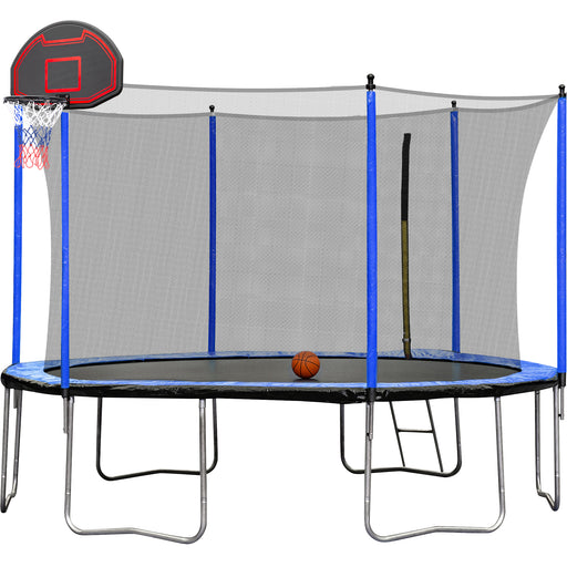 15FT Trampoline with Basketball Hoop Inflator and Ladder(Inner Safety Enclosure) Blue - DTYStore