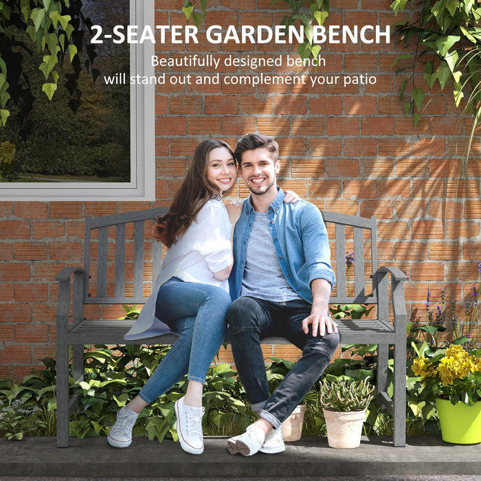 Outsunny 46' Outdoor Garden Bench, Metal Bench, Wood Look Slatted Frame Furniture for Patio, Park, Porch, Lawn, Yard, Deck, Gray - DTYStore