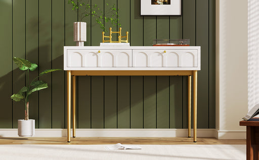 Modern metal leg double drawer dressing table, combining high-quality wood and metal, simple style, multifunctional dressing table, suitable for bedroom, living room, and office use - DTYStore