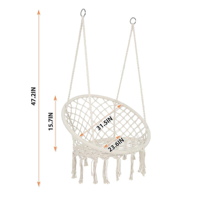 Hammock Chair Macrame Swing Max 330 Lbs Hanging Cotton Rope Hammock Swing Chair for Indoor and Outdoor