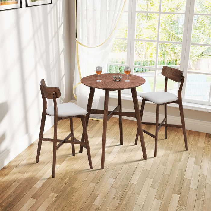 Wooden Bar Chairs Set of 2, Modern Soft Upholstered Kitchen Island Chairs, Counter Height Stool with Backrest,Wooden Frame Chairs with Footrest for Pub,Living Room,Restaurant,Walnut - DTYStore