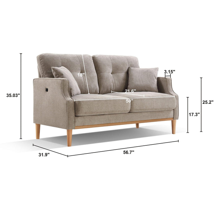 Living Space Sofa 2 Seater ,Loveseat With Waterproof Fabric Cream , USB Charge - DTYStore