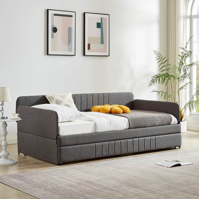 Daybed, sofa bed metal framed with trundle twin size, Grey, 78.4''w x 41''d x 29.8''h. - DTYStore