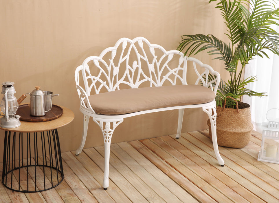 Tulip Patio Garden Bench Metal Park Bench Cast Aluminum Outdoor Furniture with Floral Rose for Patio,Park,Lawn,Yard 
with cushion - DTYStore