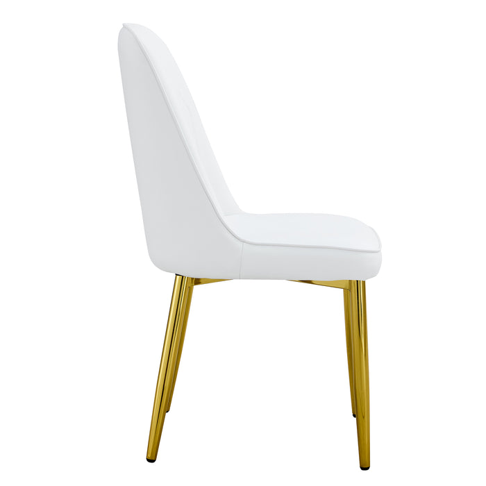 2 modern dining chairs, sleek PU leather backrest, and gold metal legs bring a comfortable home experience to the kitchen, bedroom, and office.W1151P183322 - DTYStore