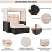 2-Piece Outdoor Rattan Daybed, Outdoor Bed with 5 Positions, Outdoor Loveseat Patio Sofa with Bench Lounge Roof Set and Cushions for Poolside, Backyard and Garden (Brown Wicker + Beige Fabric) - DTYStore