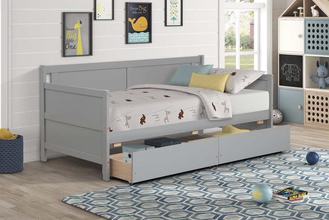 Daybed with two drawers, Twin size Sofa Bed,Storage Drawers for Bedroom,Living Room ,Grey