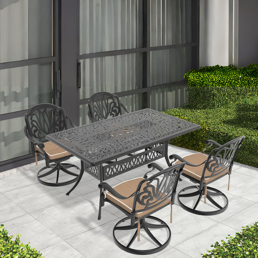 5-Piece All-Weather Cast Aluminum Dining Set, Include 4 Swivel Chairs and Rectangular Table With Black Frame - DTYStore