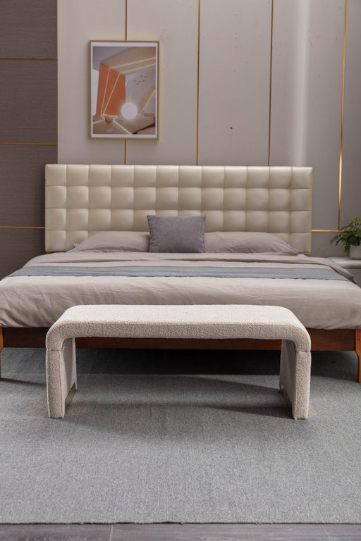 New Boucle Fabric Loveseat Ottoman Footstool Bedroom Bench Shoe Bench With Gold Metal Legs,Beige - DTYStore