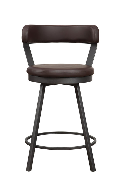 Metal Base 24-inch Counter Height Chairs Set of 2pc Brown Seat 360-degree Swivel Faux Leather Upholstered Dining Room Furniture - DTYStore