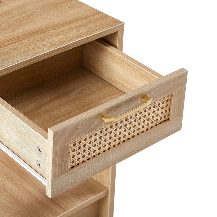15.75" Rattan End table with drawer, Modern nightstand, side table for living room, bedroom,natural - DTYStore