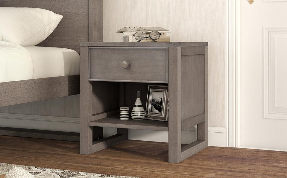 Wooden Nightstand with a Drawer and an Open Storage,End Table for Bedroom,Anitque Gray