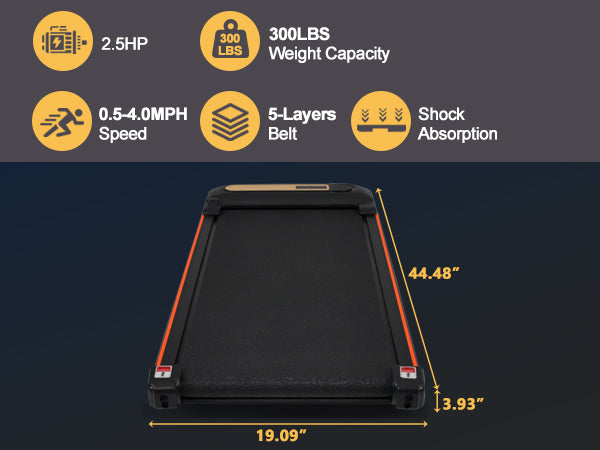 Wood Grain Decoration Walking Pad Under Desk Treadmill for Home Office -2.5HP Walking Treadmill With Incline 0.5-4MPH 300LBS Capacity Treadmill for Walking Running - Remote Control - DTYStore