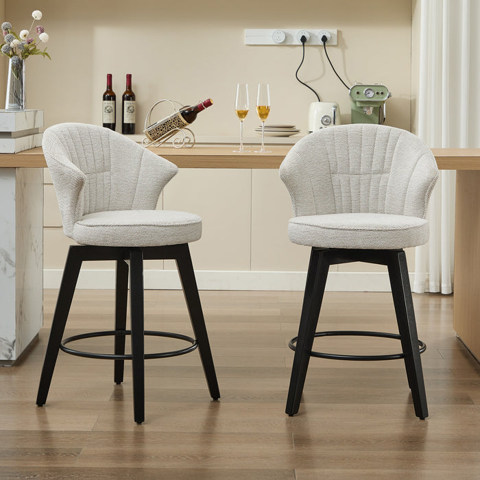 008-Wing Back Swivel Bar Stools Set of 2 - 25' Counter Height Adjustable Stools with Solid Wood Legs & Chenille Upholstery, Leveling Feet for Kitchen Island, Home Pub or Dining Room, White - DTYStore