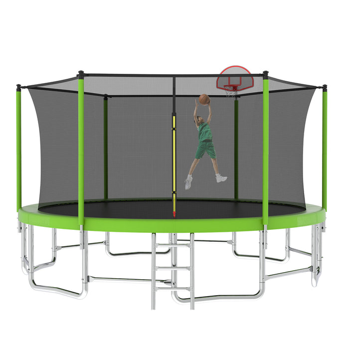16FT Trampoline with Balance Bar & Basketball Hoop&Ball, ASTM Approved Reinforced Type Outdoor Trampoline with Enclosure Net - DTYStore
