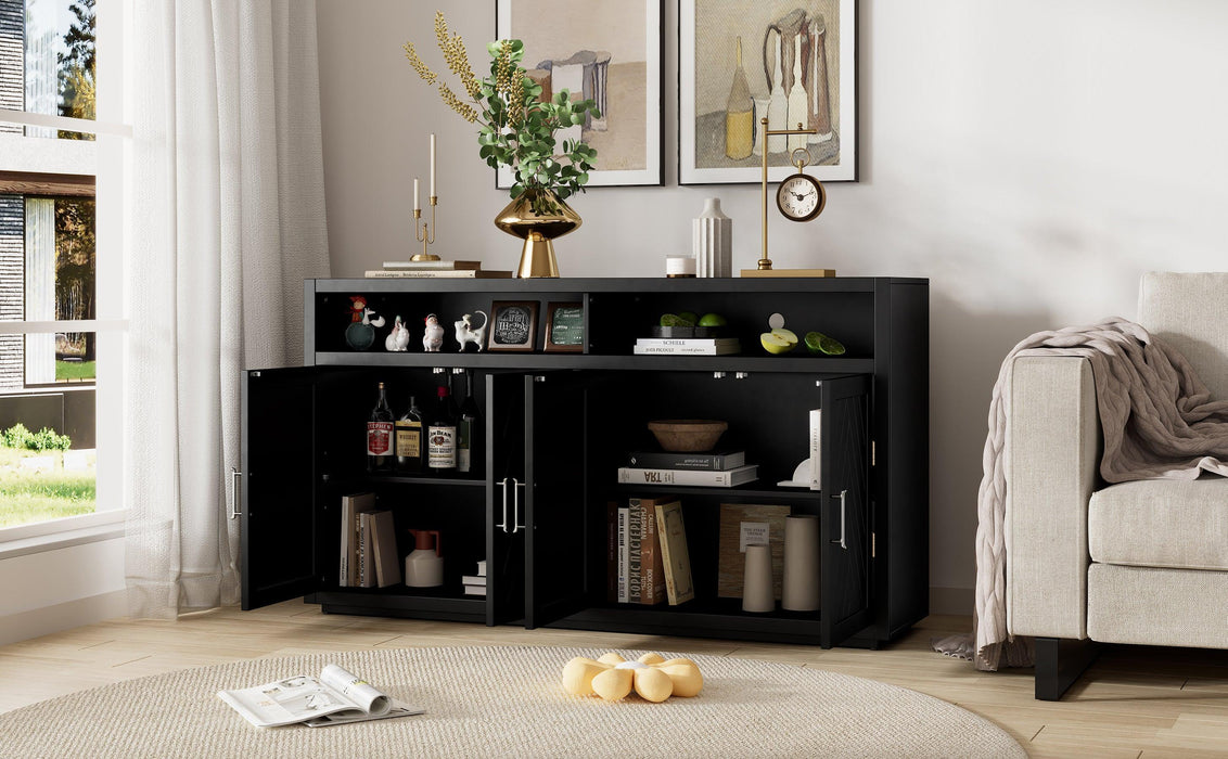 TREXM 4-door Classic Sideboard with Open Storage and Adjustable Shelves Perfect for kitchens, living rooms (Black)