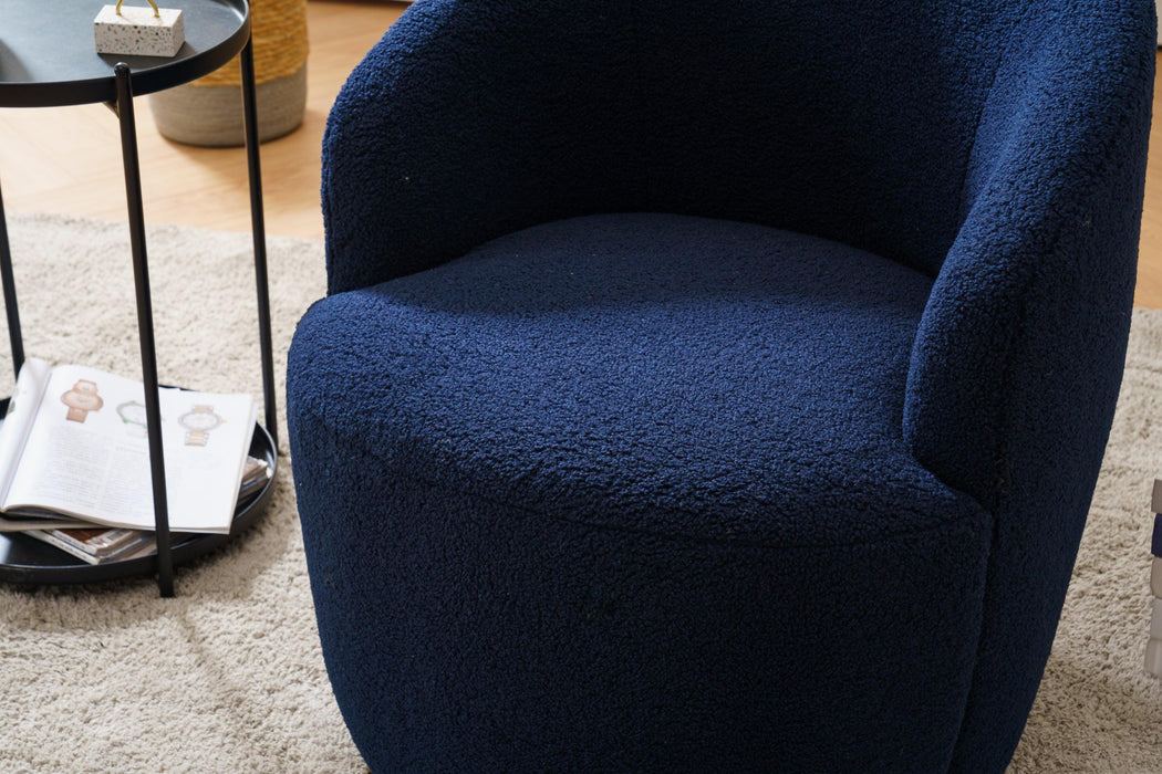 Teddy Fabric Swivel Accent Armchair Barrel Chair With Black Powder Coating Metal Ring,Dark Blue