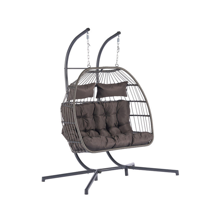 2 Person Outdoor Rattan Hanging Chair Patio Wicker Egg Chair - DTYStore