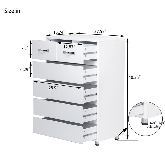 Six Drawer Side Table-White