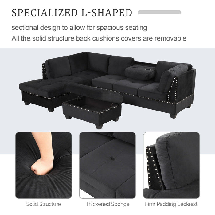 104.5" Reversible Sectional Sofa Space Saving with Storage Ottoman Rivet Ornament L-shape Couch for Small or Large Space Dorm Apartment