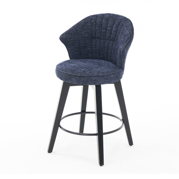 008-Wing Back Swivel Bar Stools Set of 2 - 25' Counter Height Adjustable Stools with Solid Wood Legs & Chenille Upholstery, Leveling Feet for Kitchen Island, Home Pub or Dining Room, Blue - DTYStore