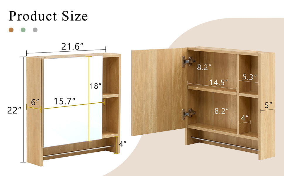 Bathroom Mirror Cabinet Wall Mounted,Medicine Cabinet,Over The Toilet Storage Cabinet with Shelves and Towel Rack - DTYStore