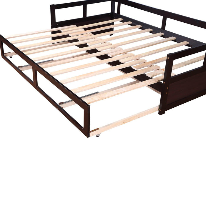 Wooden Daybed with Trundle Bed and Two Storage Drawers , Extendable Bed Daybed,Sofa Bed for Bedroom Living Room,Espresso - DTYStore