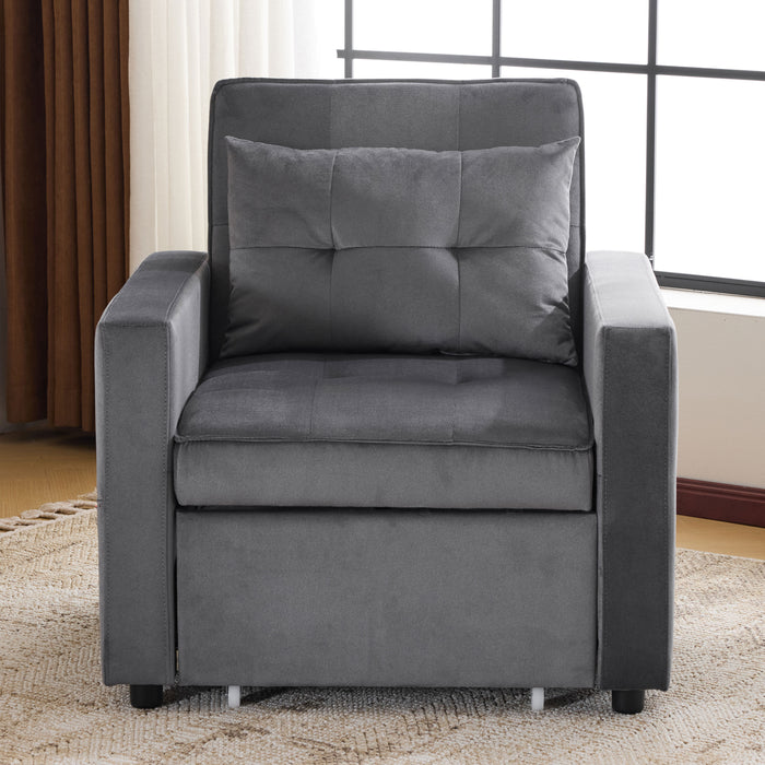 Convertible Sleeper Sofa Chair Bed with Pillow & Pocket, 3-in-1 Sofa Bed Sleeper Chair in Modern Velvet Fabric for Living Room, Bedroom, Study, Apartment, Gray - DTYStore