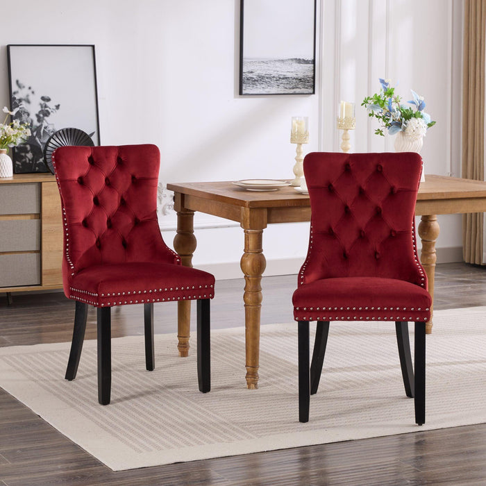 Classic Velvet Dining Chairs, High-end Tufted Solid Wood Contemporary Velvet Upholstered Dining Chair with Wood Legs Nailhead, SET OF 2,Burgundy, Wine Red