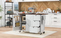 54.5" Farmhouse Kitchen Island with Power Outlet, Kitchen Storage Island with Internal Storage Rack, Drop Leaf, Spice Rack, Rolling Kitchen Cart on Wheels, for Home, Kitchen and Dining Room,White - DTYStore
