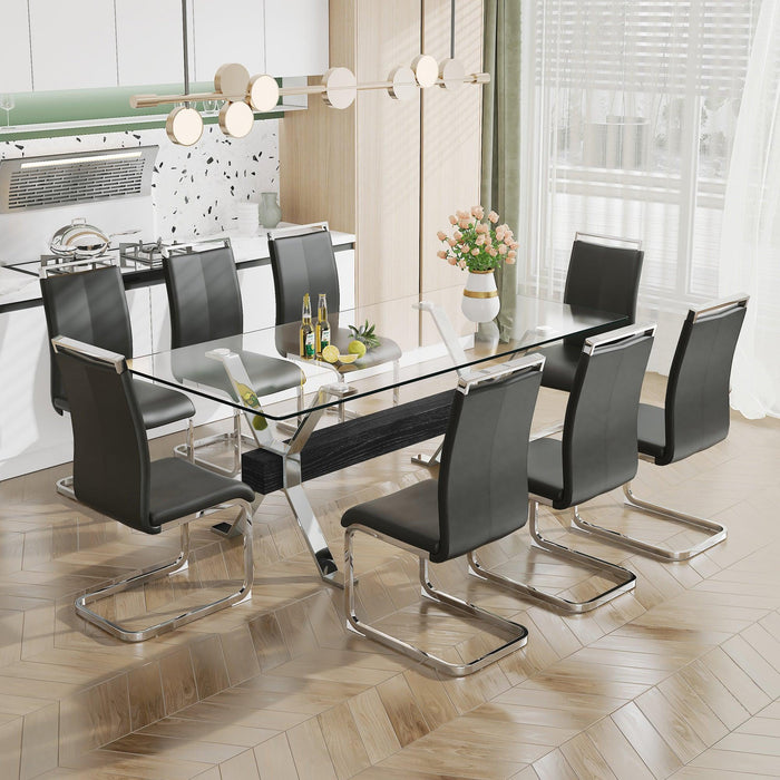 Dining table. Modern tempered glass dining table. Large modern office desk with silver plated metal legs and MDF crossbars, suitable for both home and office use. Kitchen. 79 ''x39''x30 '' 1105