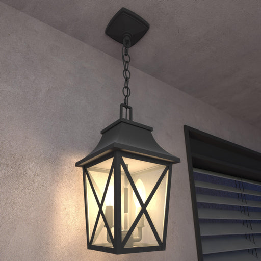 Outdoor Pendant Light Fixture, Black Farmhouse Outdoor Pendant Lights for Porch with Clear Glass, Modern Rectangular Exterior Hanging Lantern Light Fixtures (1 pack) - DTYStore