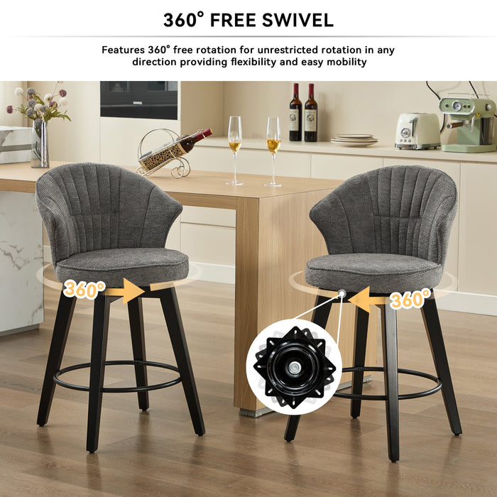 008-Wing Back Swivel Bar Stools Set of 2 - 25' Counter Height Adjustable Stools with Solid Wood Legs & Chenille Upholstery, Leveling Feet for Kitchen Island, Home Pub or Dining Room, Dark Grey - DTYStore